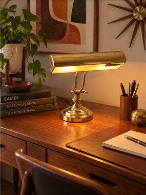 Vintage Brass Banker’s Lamp Adjustable Piano Desk Lamp Mid Century Modern